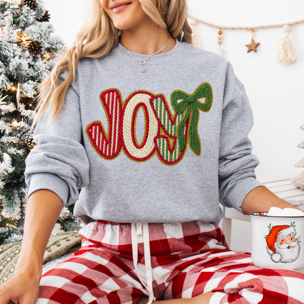 Joy Holiday Long Sleeve T-shirt  Faux Yarn Design