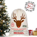 Personalized Santa Gift Bag Rudolph Express, Customized Christmas Gift Bag