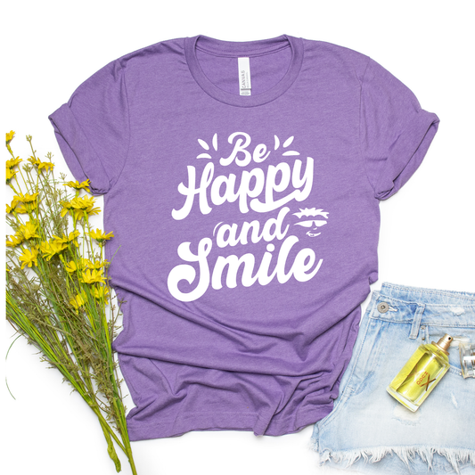 Be Happy and Smile Graphic Tee - Perfect for Everyday Comfort & Casual Style