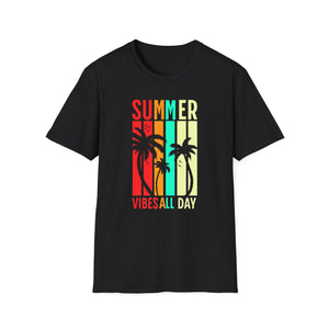 Summer Vibes All Day Unisex T-Shirt – Retro Sunset Palm Tree Graphic Tee for Beach, Vacay & Chill Days