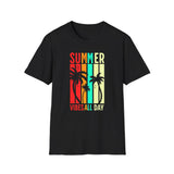 Summer Vibes All Day Unisex T-Shirt – Retro Sunset Palm Tree Graphic Tee for Beach, Vacay & Chill Days