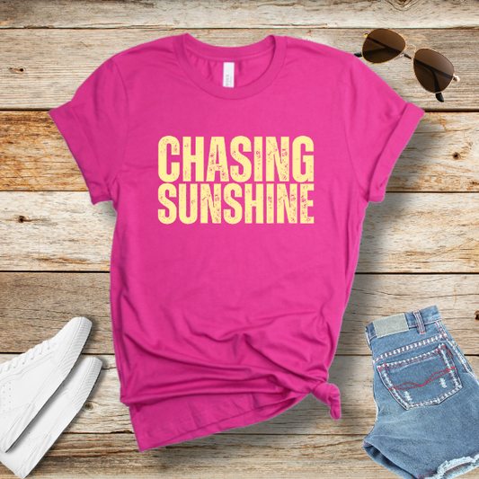 Chasing Sunshine Unisex Short Sleeve Tee - Bright Summer Vibes Graphic Tee for Beach Days, Road Trips & Sunshine Lovers