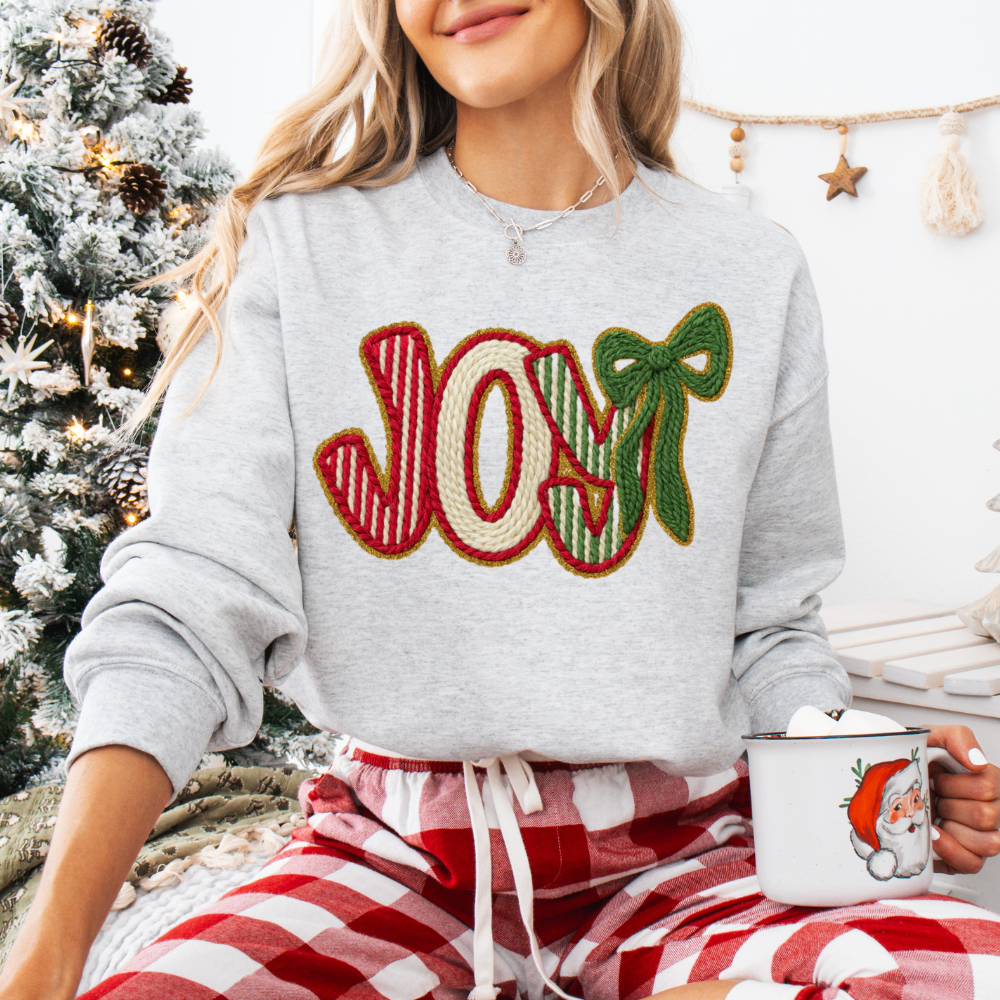 Joy Holiday Long Sleeve T-shirt  Faux Yarn Design