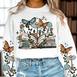 Book Lover Crew Neck Sweatshirt, Front Print and Sleeves Printed