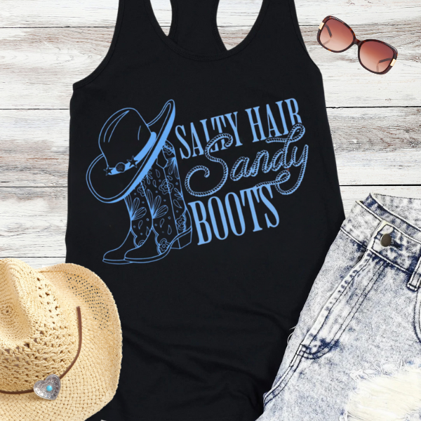 Salty Hair, Sandy Boots  Western Style Womens Summer Tank Top