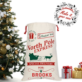 Personalized Santa Sack North Pole Express, Christmas Gift Bag