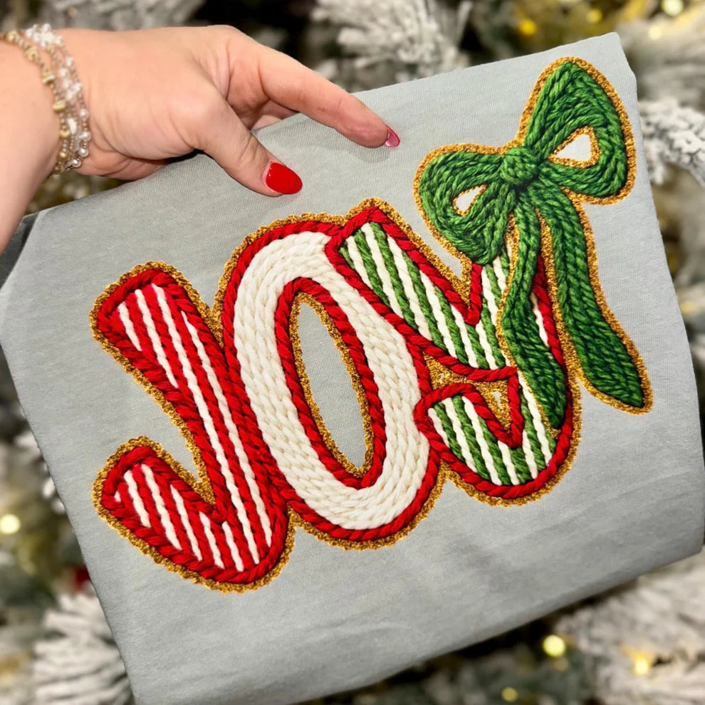 Joy Holiday Long Sleeve T-shirt  Faux Yarn Design