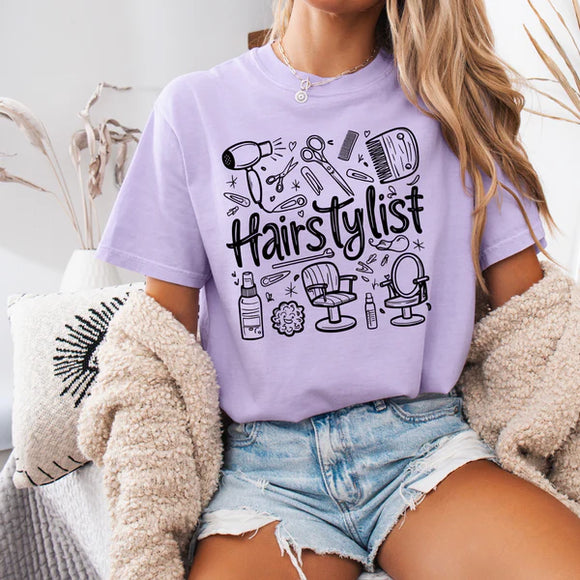 Hairstylist Comfort Colors Doodle T-Shirt, Fun Doodle Tee for Hairstylist, Gifts for Hairstylist