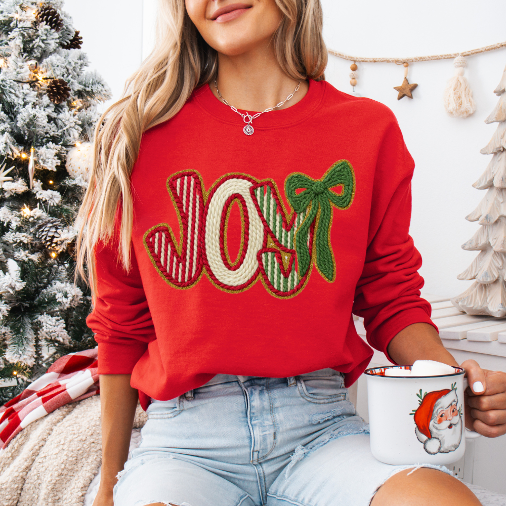Joy Holiday Long Sleeve T-shirt  Faux Yarn Design