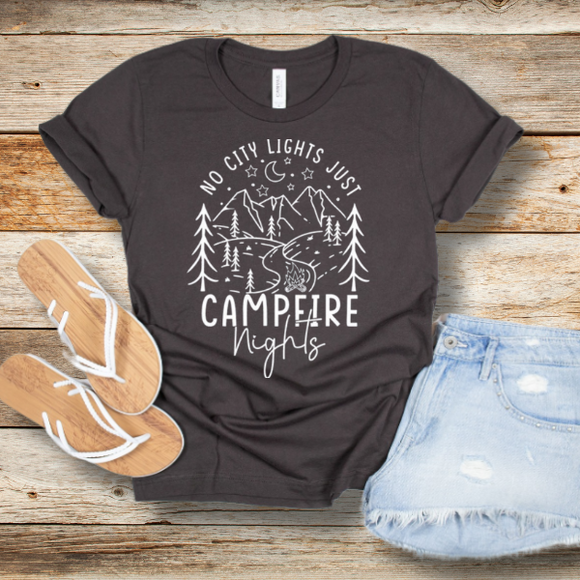 No City Lights Just Camp Fire Nights Shirt, Camping T-shirt, Camper Tee, Camping Gift, Camp Lover T shirt, Family Camping, Camp Bachelorette