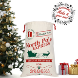 Personalized Santa Sack North Pole Express, Christmas Gift Bag