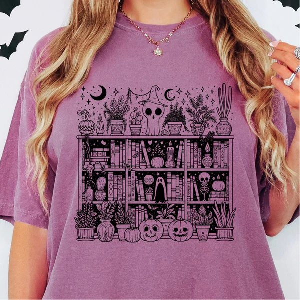 Halloween Spooky Book Nook Comfort Colors Halloween Tee, Book Lovers Halloween T-shirt