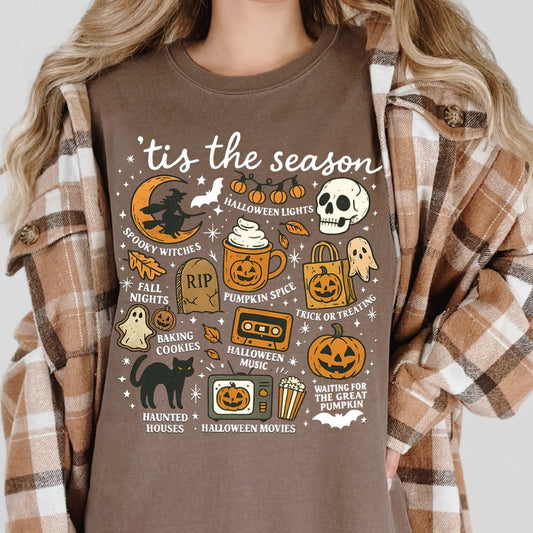 Tis The Season Halloween Doodle T-Shirt, Comfort Colors Halloween Vibes tshirt, Halloween Trending Tee