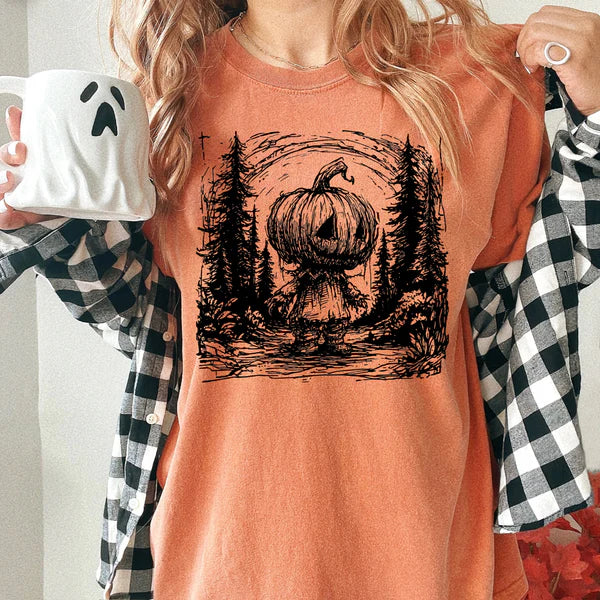 Pumpkin Horror Short Sleeve Halloween Comfort Colors Tee, Scary Halloween T-Shirt, Halloween Tee, Horror Pumpkin