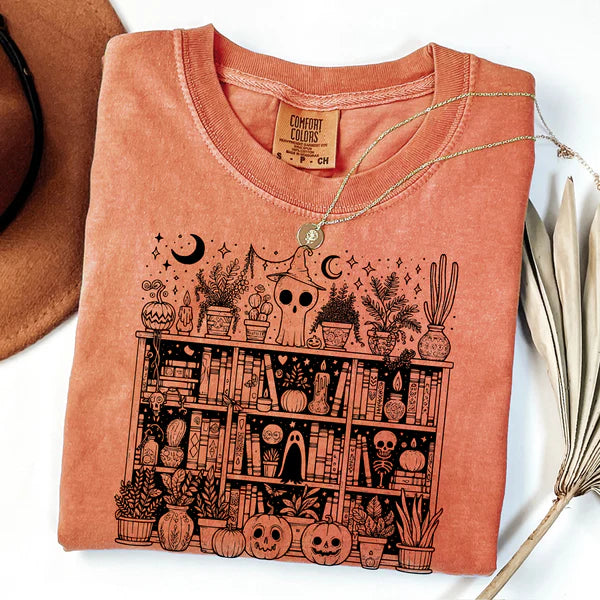 Halloween Spooky Book Nook Comfort Colors Halloween Tee, Book Lovers Halloween T-shirt