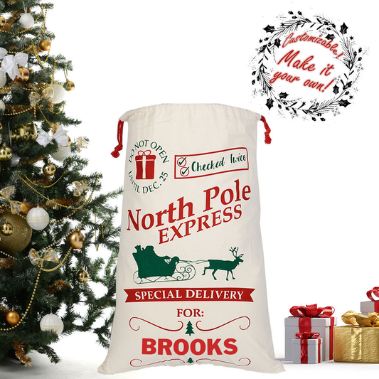 Personalized Santa Sack North Pole Express, Christmas Gift Bag