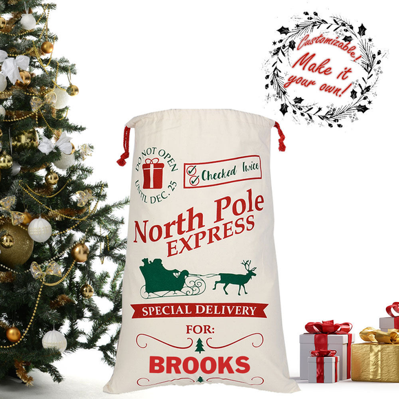 Personalized Santa Sack North Pole Express, Christmas Gift Bag