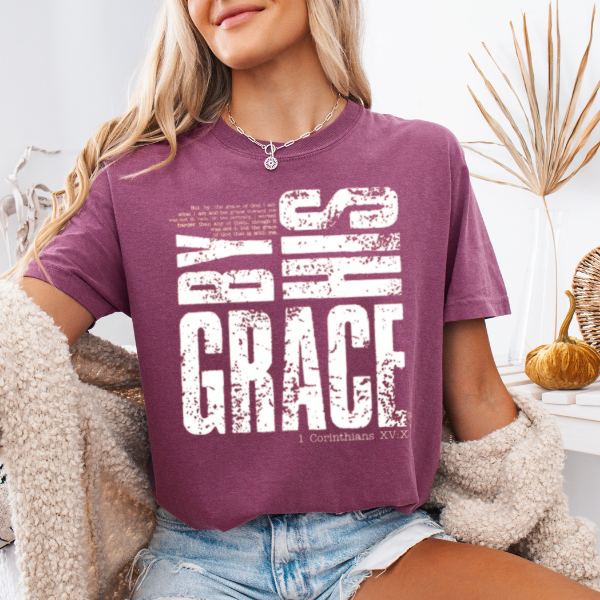 By His Grace T-Shirt | Women's Faith Based Comfort Colors Christian Tee