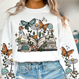 Book Lover Crew Neck Sweatshirt, Front Print and Sleeves Printed