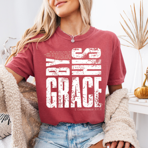 By His Grace T-Shirt | Women's Faith Based Comfort Colors Christian Tee