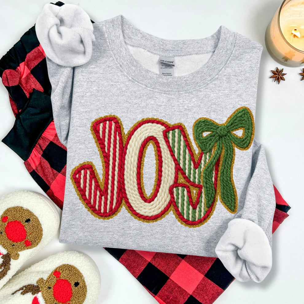 Joy Holiday Long Sleeve T-shirt  Faux Yarn Design