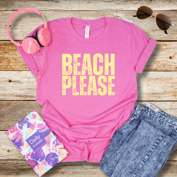 Beach Please Womens T-Shirt – Fun Summer Graphic Tee for Beach Days, Girls Trips & Poolside Vibes