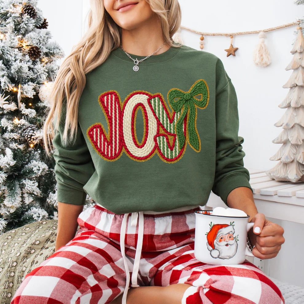 Joy Holiday Long Sleeve T-shirt  Faux Yarn Design