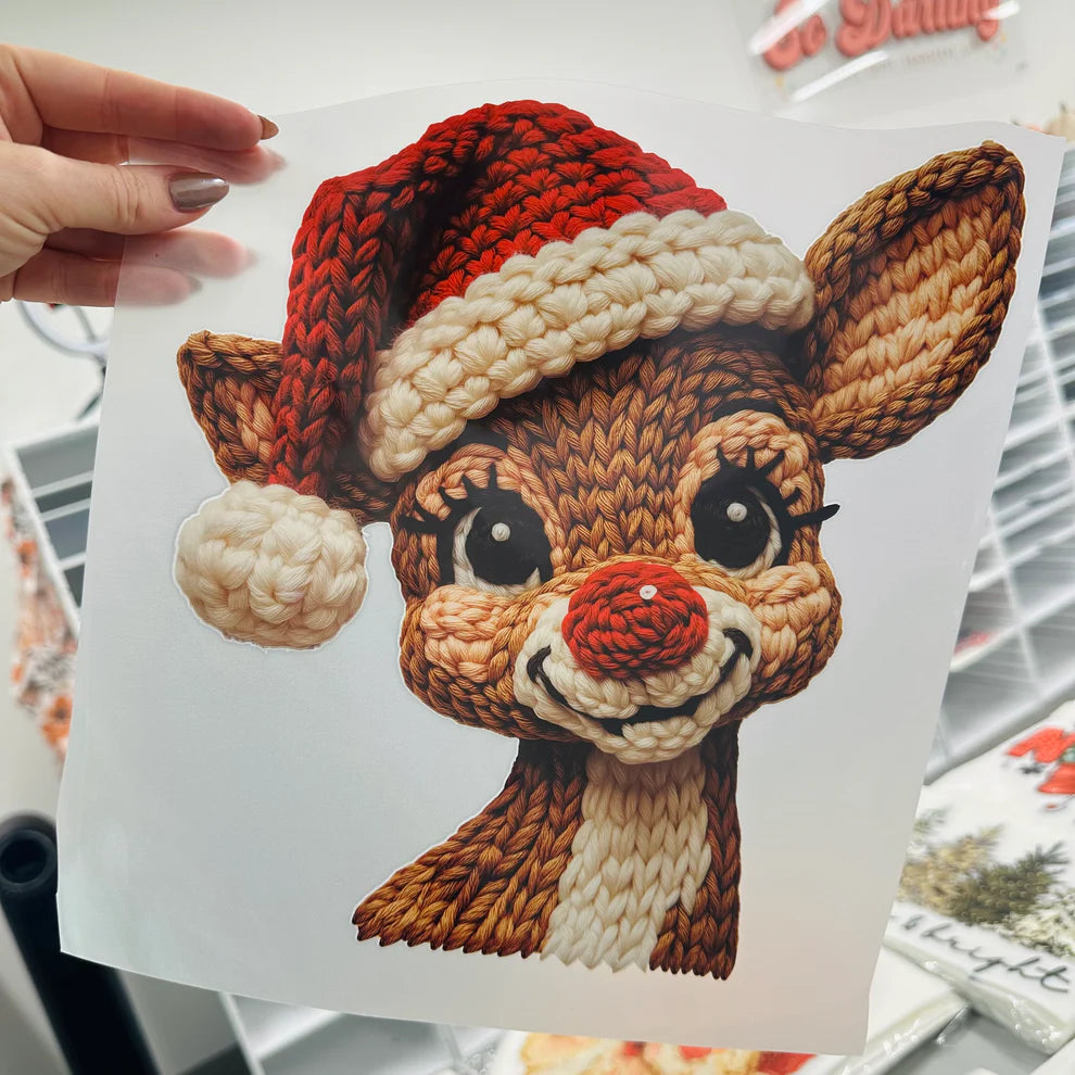 Rudolph Long Sleeve T-Shirt With a  Faux Yarn Design