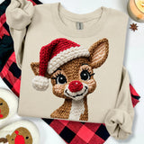 Rudolph Sweatshirt  Faux Yarn Design, Christmas Sweatshirt, Gifts for Women