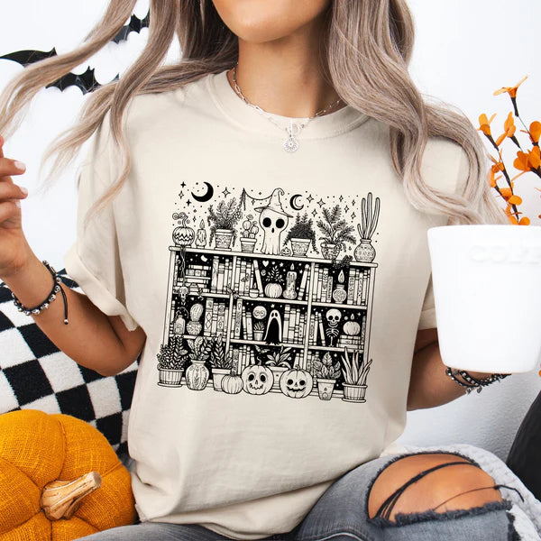 Halloween Spooky Book Nook Comfort Colors Halloween Tee, Book Lovers Halloween T-shirt