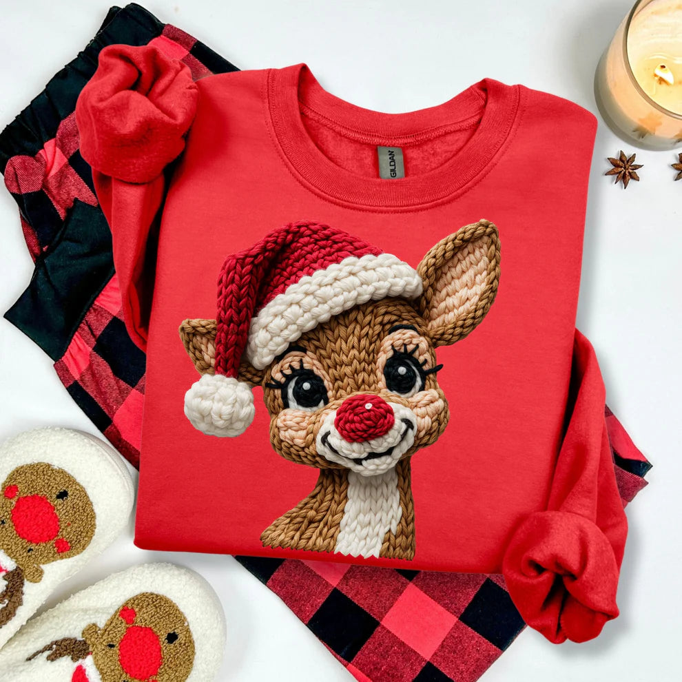 Rudolph Crewneck Sweatshirt  Faux Yarn Design