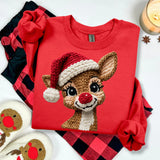 Rudolph Sweatshirt  Faux Yarn Design, Christmas Sweatshirt, Gifts for Women