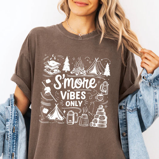 S'mores Vibes Only, Camping Tees, Comfort Colors T-Shirt, RV Camping Tee, Camping Apparel