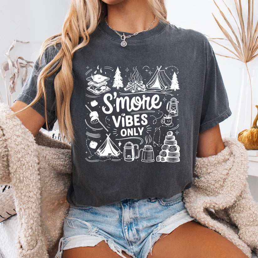 S'mores Vibes Only, Camping Tees, Comfort Colors T-Shirt, RV Camping Tee, Camping Apparel