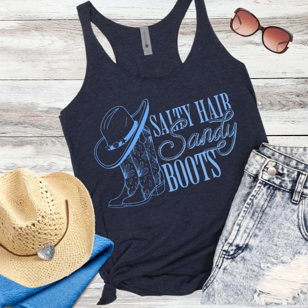 Salty Hair, Sandy Boots  Western Style Womens Summer Tank Top
