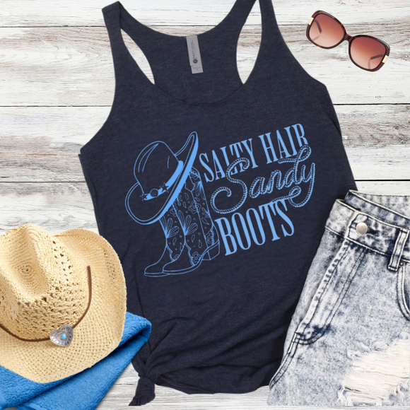 Salty Hair, Sandy Boots  Western Style Womens Summer Tank Top