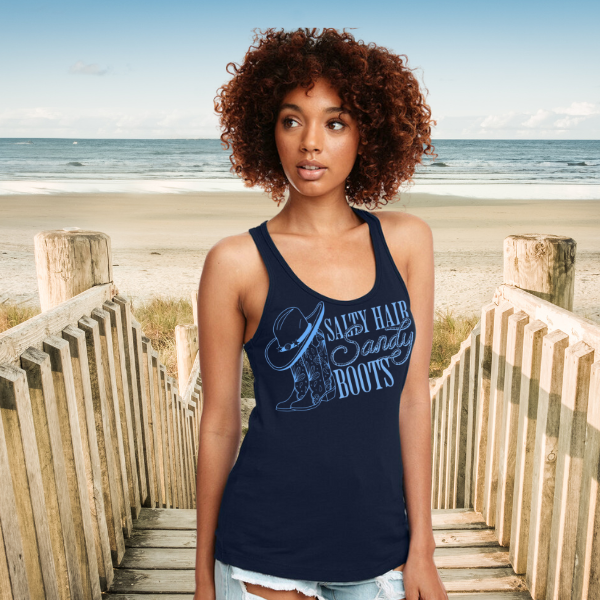 Salty Hair, Sandy Boots  Western Style Womens Summer Tank Top