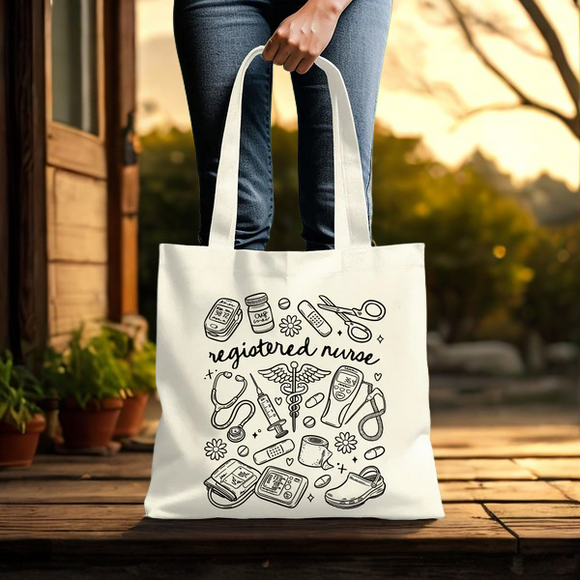Registered Nurse Doodle Tote Bag, Nurses Doodle Tote, Nurse Insprired Tote Bag, Gifts For Nurses