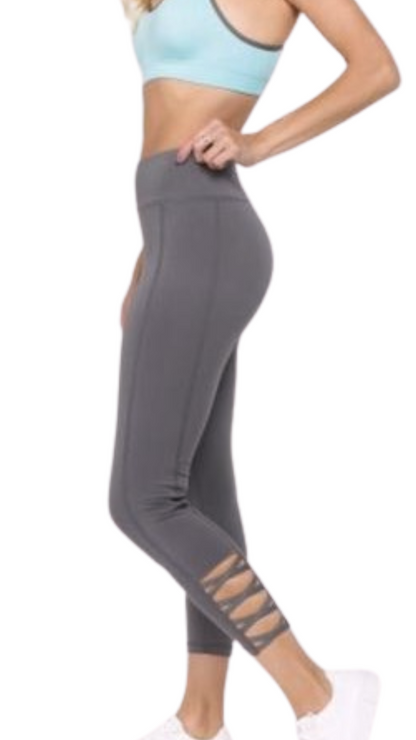 Charcoal  Criss Cross High Rise Style Leggings