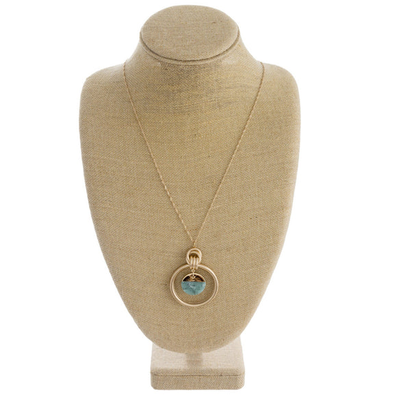 Amazonite Long Necklace with Circular Pendant And Natural Stone