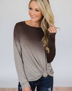 Brown Gradient round neck loose fit casual top