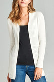 Off White Long Sleeve Open Front Ribbed Knit Cardigan