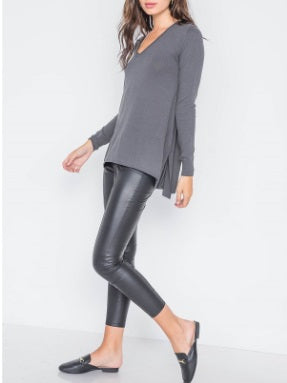 Charcoal Knit v-neck casual solid long sleeve sweater
