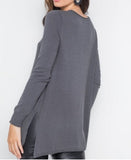 Charcoal Knit v-neck casual solid long sleeve sweater