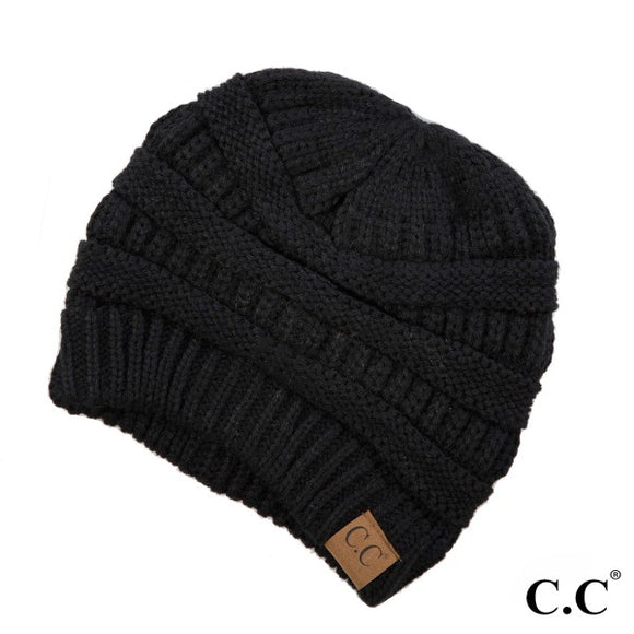 Black Solid Ribbed Beanie 