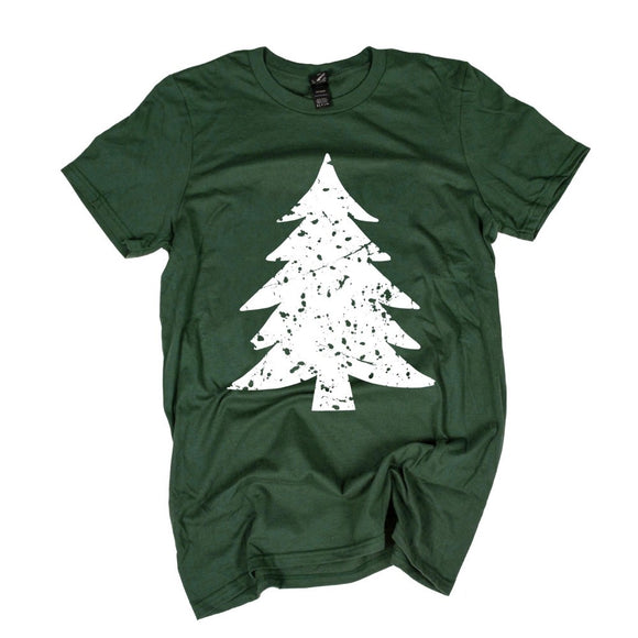 Forest Green short sleeve graphic tee with Vintage Christmas Tree