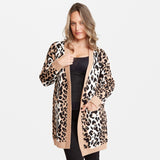 Leopard Print Cardigan Sweater with Front Pockets
