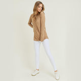 Camel Heather Knit Long Sleeve Racerback Relaxed Fit Top