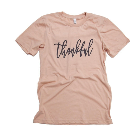 Peach Color "Thankful"  short sleeve graphic tee