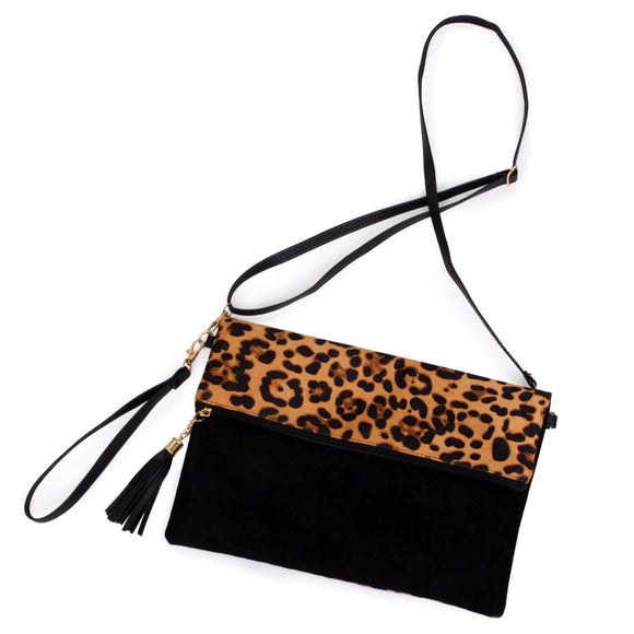 Leopard print fold-over crossbody/clutch bag